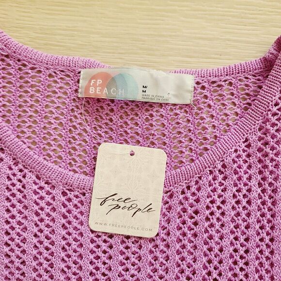 New Free People Beach Crocheted Top M Lavendar Purple Open‎ Knit Pullover - Picture 5 of 10